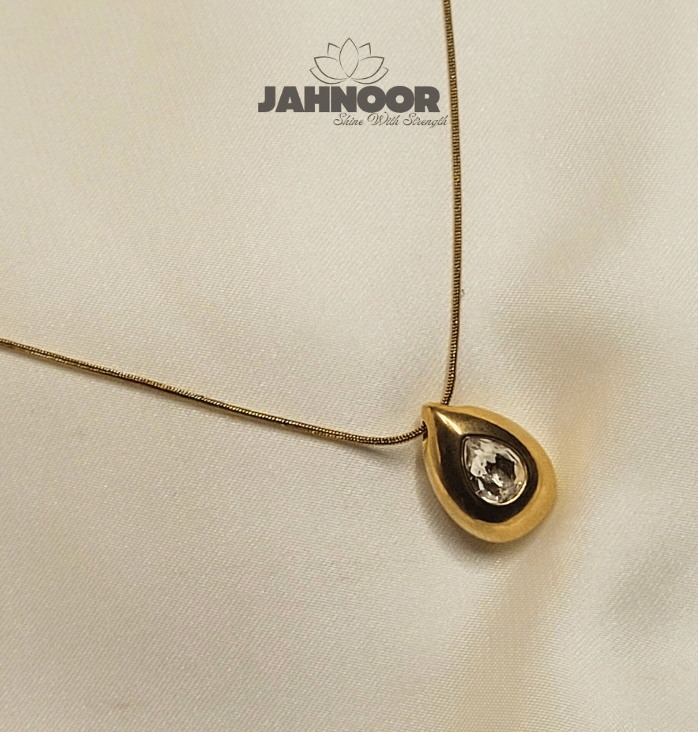 Golden Teardrop Crystal Pendant Necklace