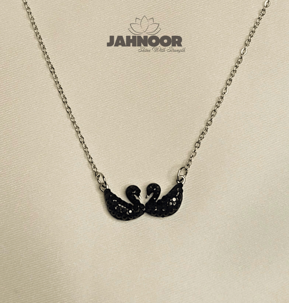 Elegant Dual Black Swan Necklace