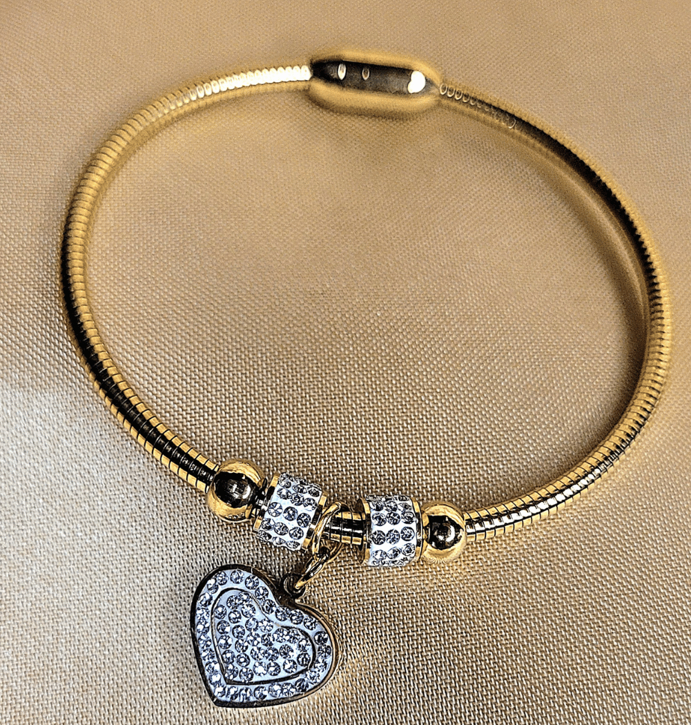 Gold Heart Charm Crystal Bracelet for Women