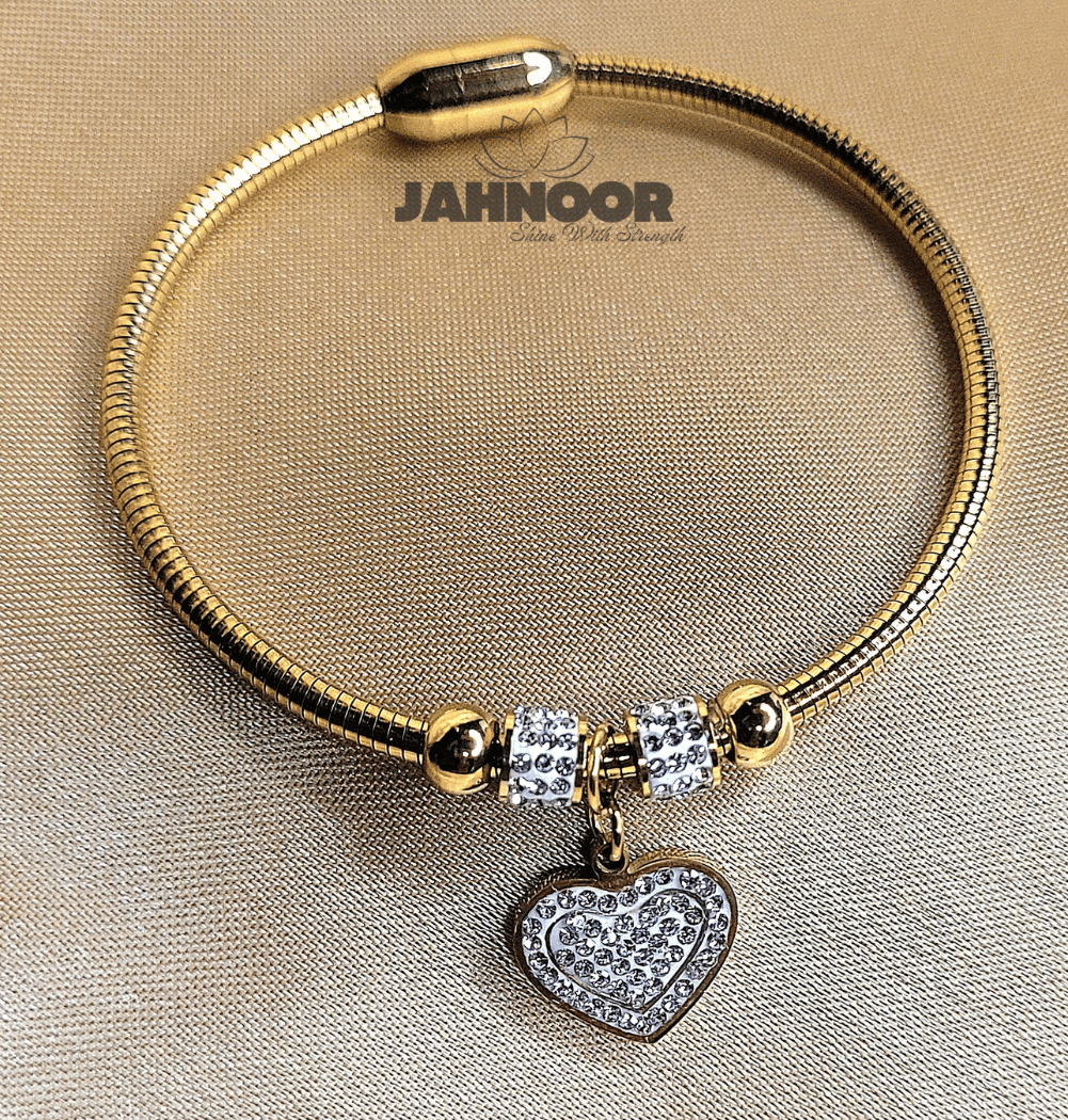 Gold Heart Charm Crystal Bracelet for Women