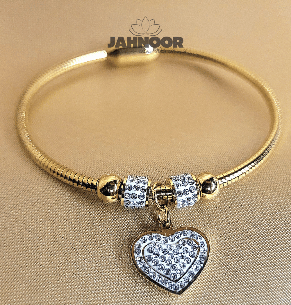 Gold Heart Charm Crystal Bracelet for Women