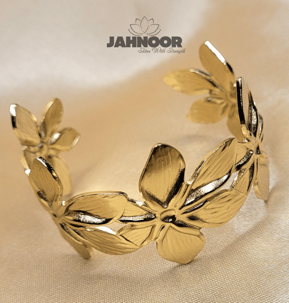 Gold Floral Leaf Cuff Bracelet