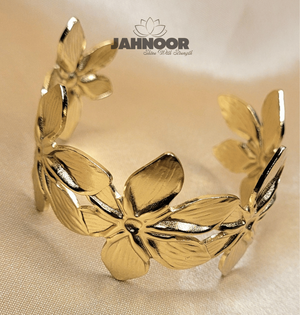 Gold Floral Leaf Cuff Bracelet