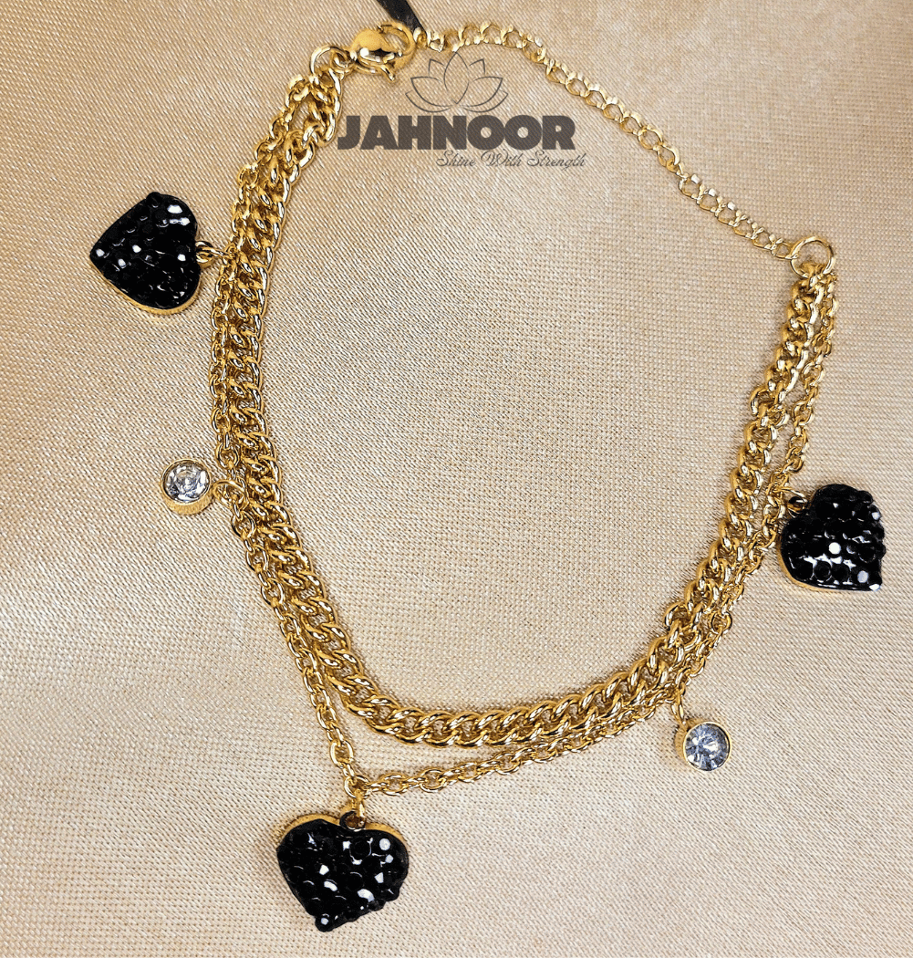 Double Chain Crystal Black Heart Bracelet