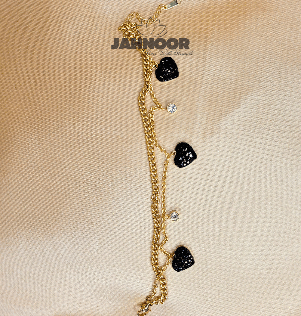 Double Chain Crystal Black Heart Bracelet