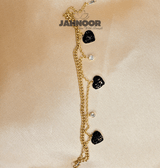 Double Chain Crystal Black Heart Bracelet