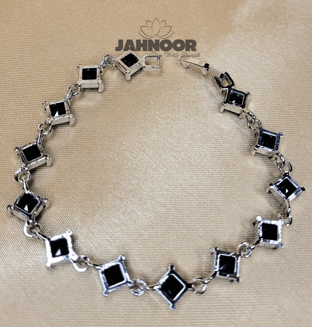 Silver Link Bracelet with Black Square Stones