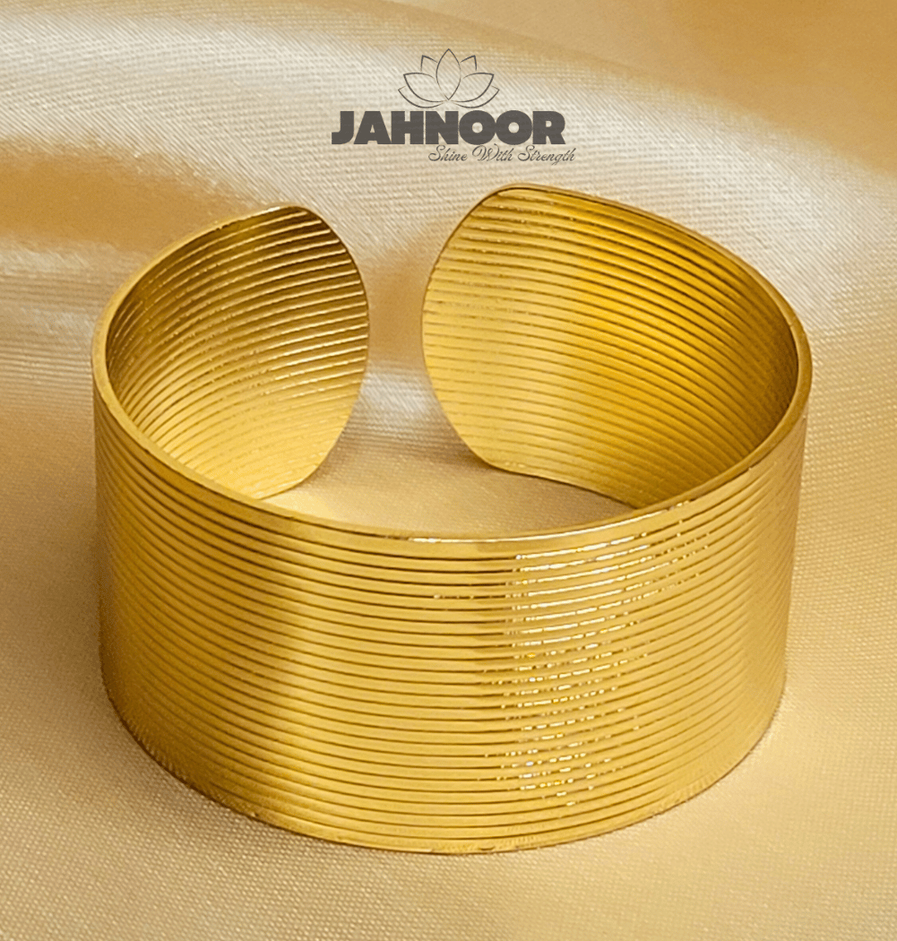 Linear Textured Wide Gold Cuff Bracelet