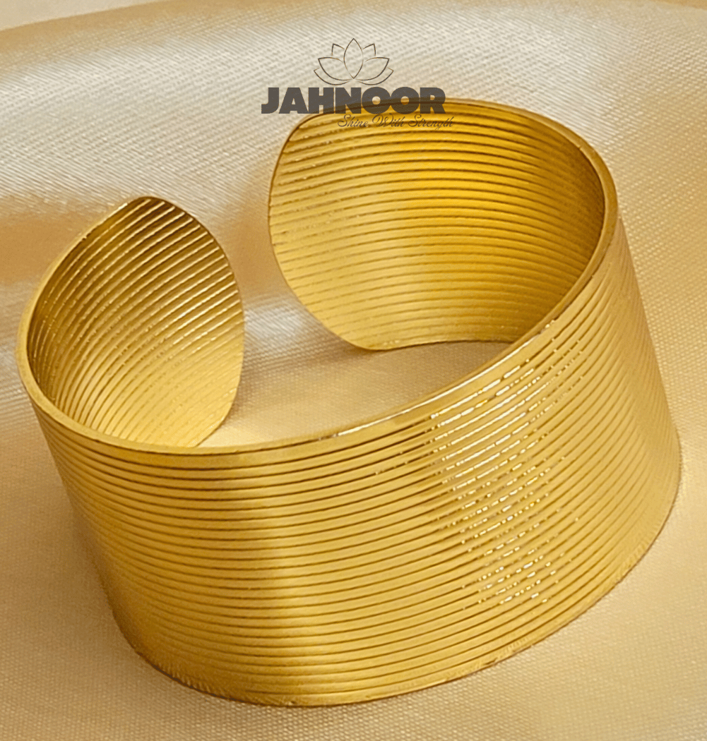 Linear Textured Wide Gold Cuff Bracelet