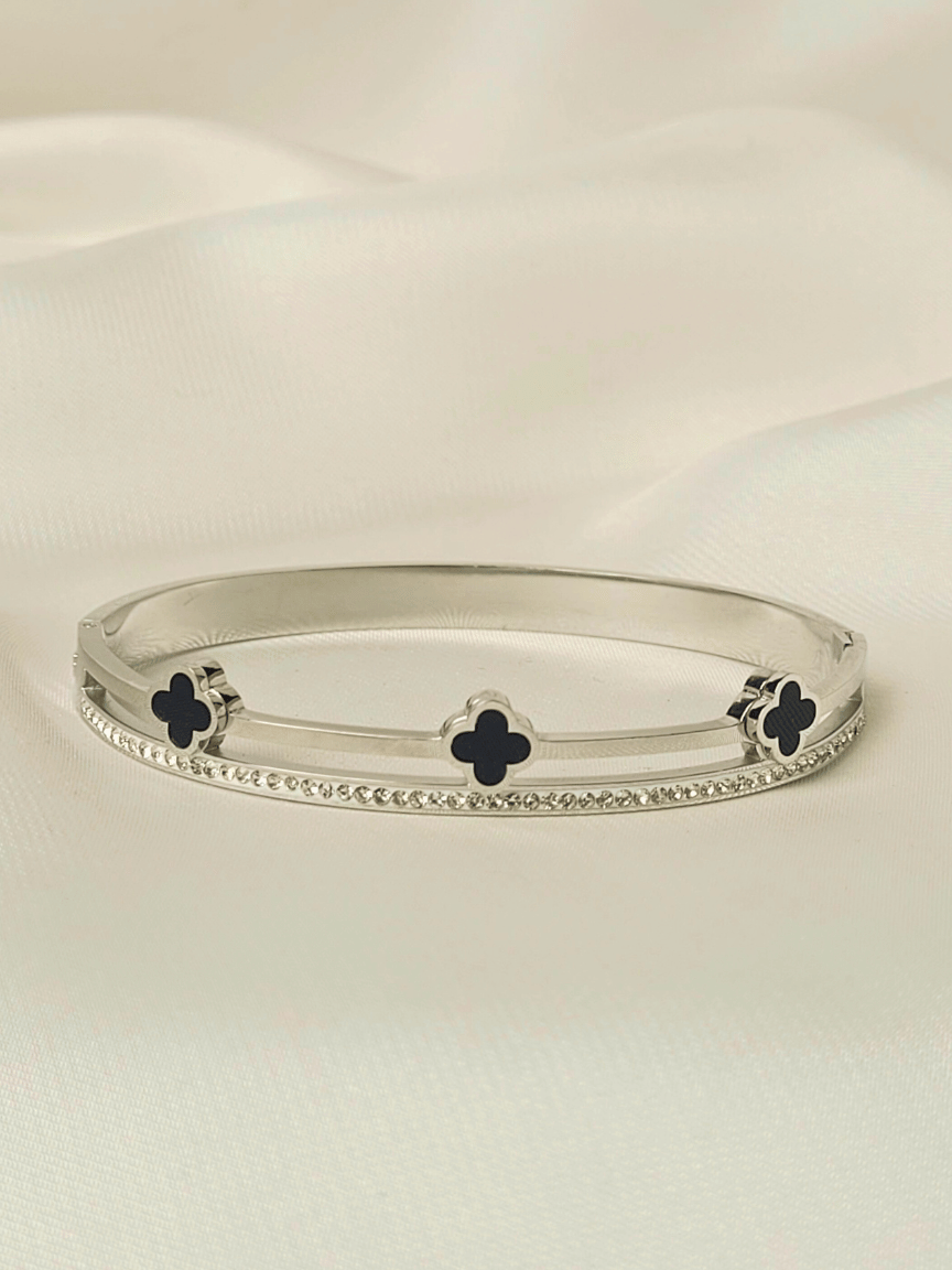 Clover Crystal Silver Bangle