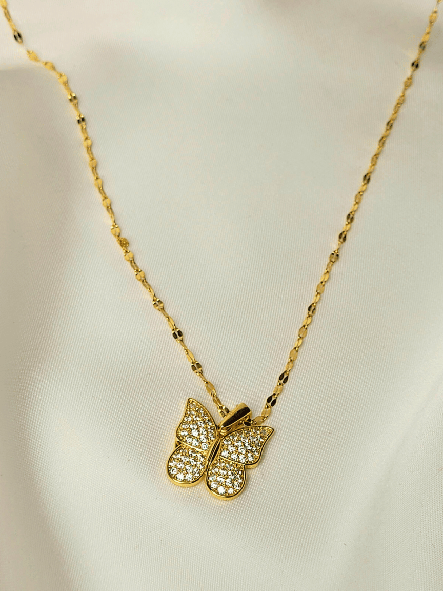 Elegant Gold Crystal Butterfly Necklace